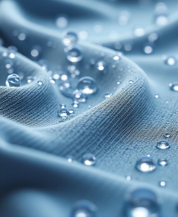 A close-up action shot showing water beading off a piece of Coastline Athletics fabric.